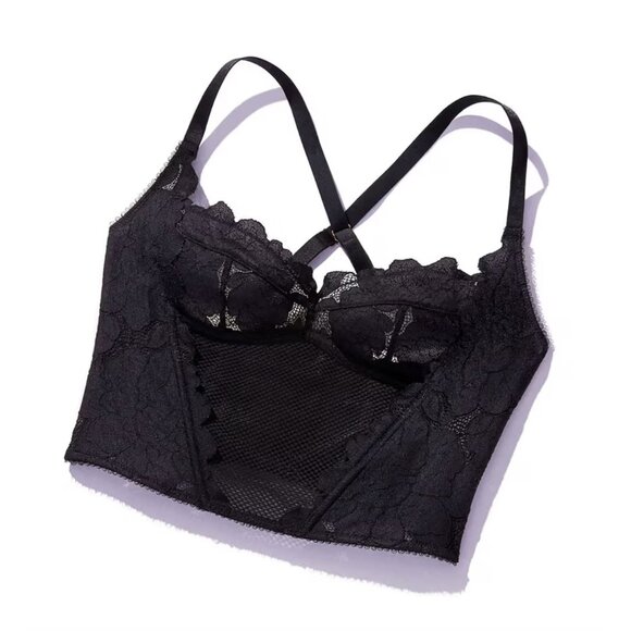 NWT Savage x Fenty Black Floral Glow Bustier with Adjustable Straps Size M - Picture 7 of 11